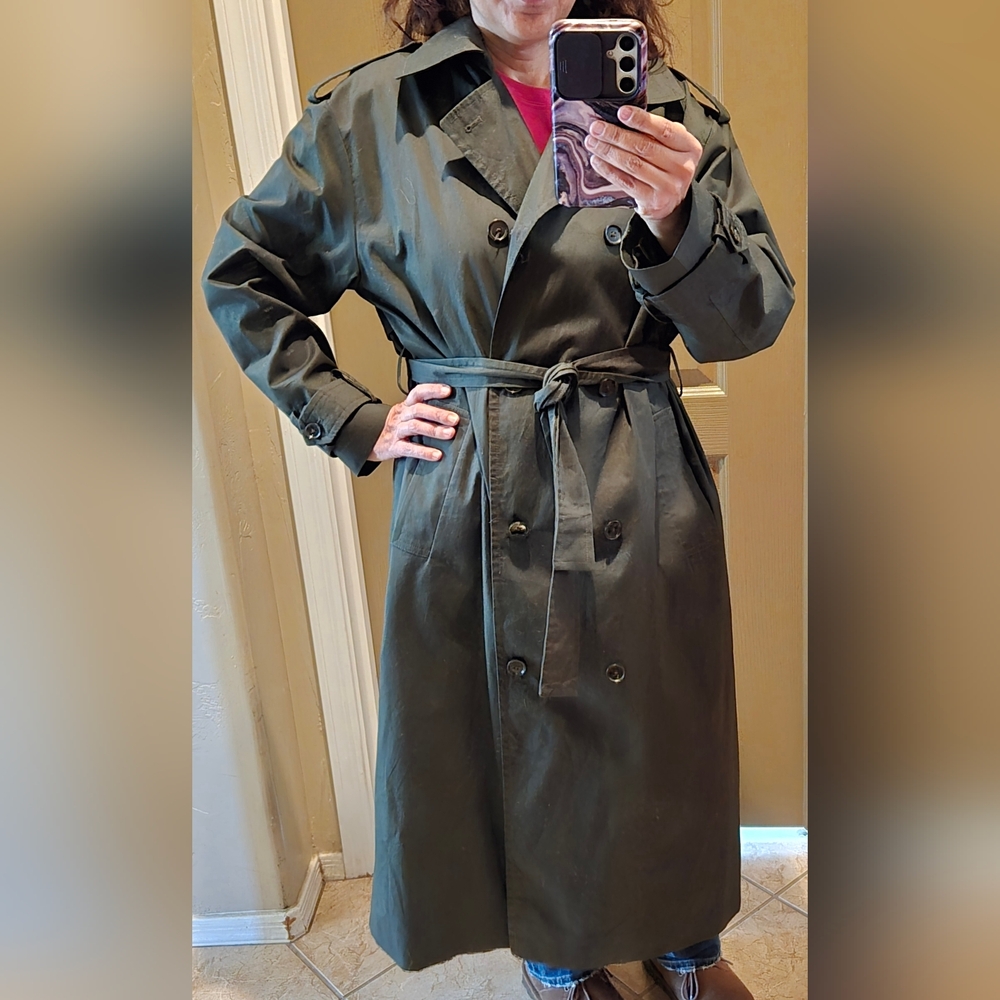 Women's Banana Republic Olive Double-Breasted Trench Coat - Picture 2 of 7